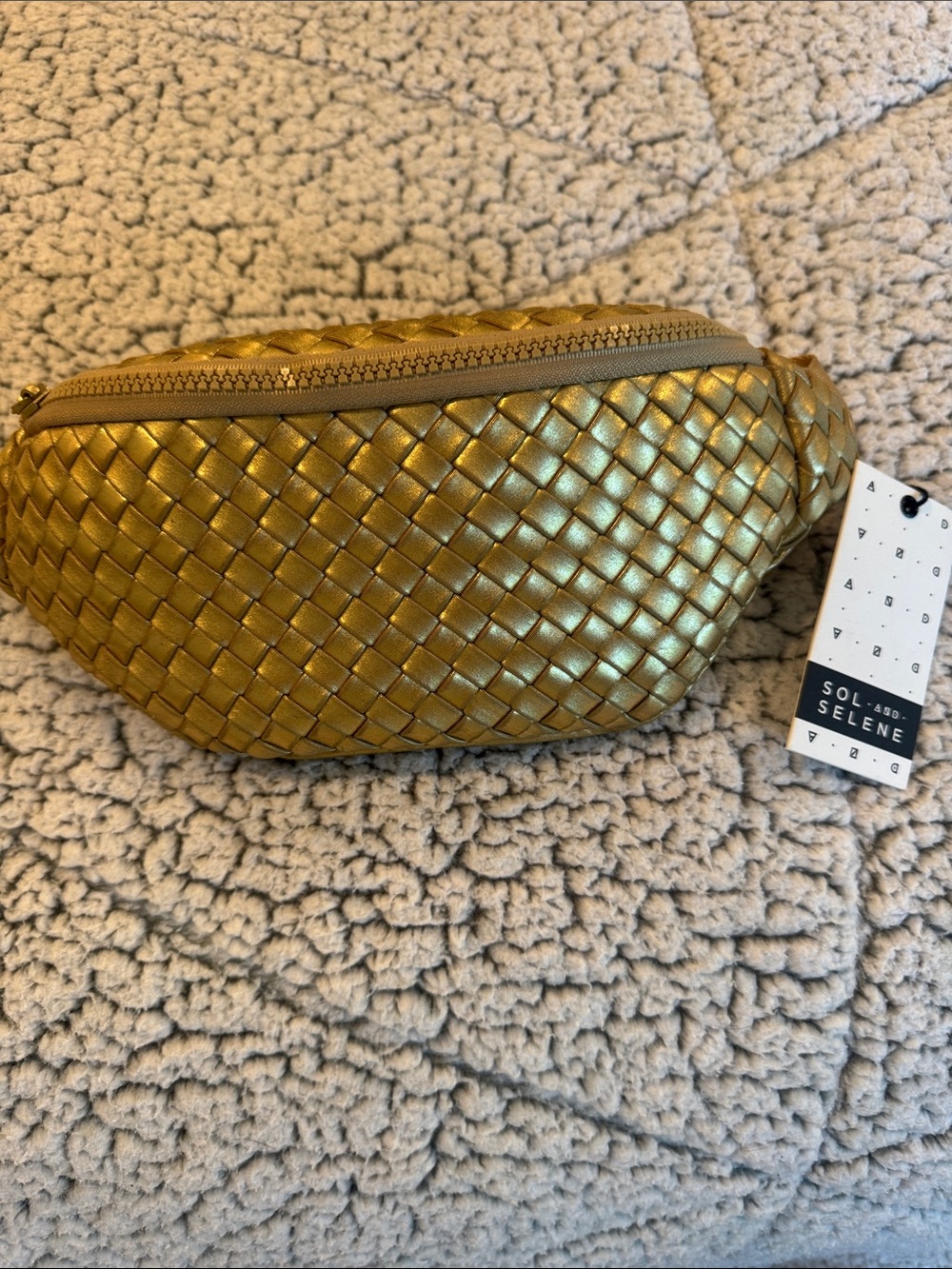 Sol & Selene Metallic Gold Woven Crossbody Belt Bag